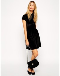 Asos Collection Velvet Skater Dress With Lace Panel Detail