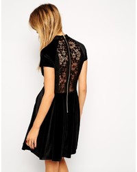 Asos Collection Velvet Skater Dress With Lace Panel Detail