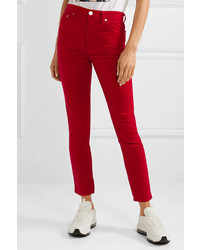RE/DONE Cropped High Rise Stretch Velvet Skinny Pants