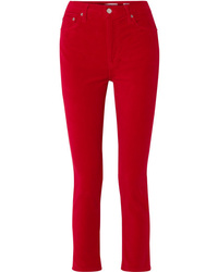 RE/DONE Cropped High Rise Stretch Velvet Skinny Pants