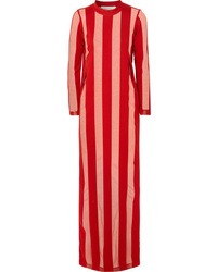 Red Vertical Striped Chiffon Maxi Dress