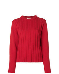 Red Vertical Striped Crew-neck Sweater