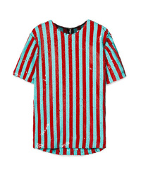 Red Vertical Striped Crew-neck T-shirt