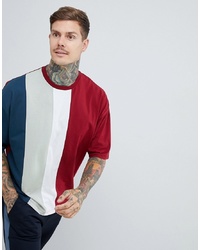 ASOS DESIGN Oversized T Shirt With Vertical Colourblock In Burgundy