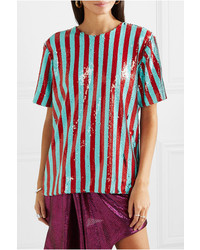 Halpern Striped Sequined Tulle T Shirt