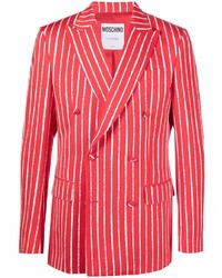 Red Vertical Striped Double Breasted Blazer