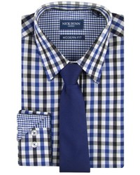 Nick Dunn Nick Dunn Modern Fit Patterned Easy Care Spread Collar Dress Shirt Tie Set