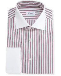 Brioni Striped Dress Shirt With Contrast Collar Cuffs Red