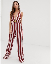 PrettyLittleThing Jumpsuit In Red And Cream Stripe