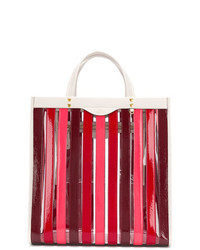 Red Vertical Striped Leather Tote Bag