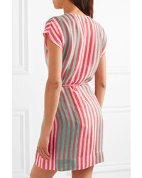 Diane von Furstenberg Striped Linen Blend Wrap Dress Coral