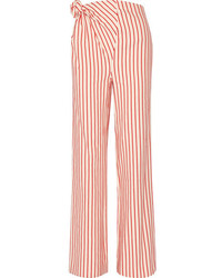 Rosie Assoulin Top Knot Striped Linen And Cotton Blend Pants Red