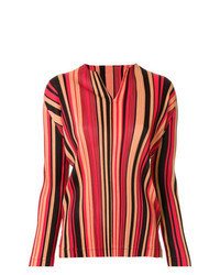 Red Vertical Striped Long Sleeve Blouse