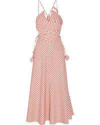 Rosie Assoulin Tutti Frutti Appliqud Striped Linen And Cotton Blend Maxi Dress Red