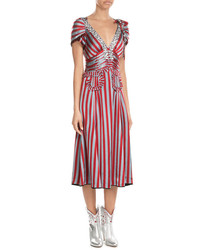 Red Vertical Striped Midi Dress