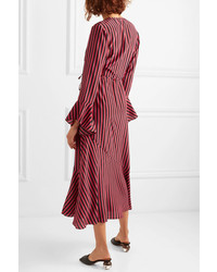 RIXO Laura Jackson Luna Striped Silk Wrap Dress