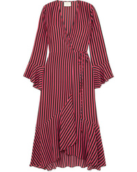 RIXO Laura Jackson Luna Striped Silk Wrap Dress