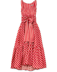 Red Vertical Striped Satin Midi Dress