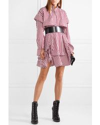 Alexander McQueen Asymmetric Layered Striped Cotton Poplin Mini Dress