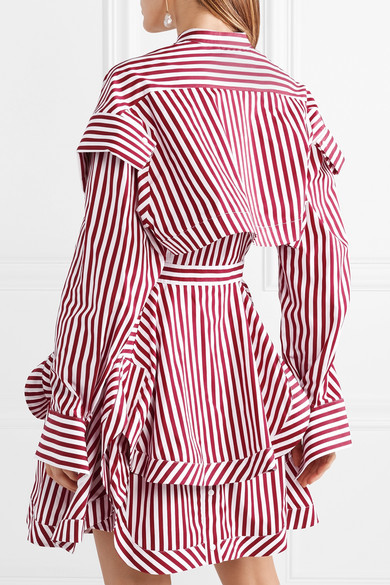 Alexander McQueen Asymmetric Layered Striped Cotton Poplin Mini