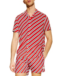 Topman Diagonal Stripe Short Sleeve Shirt