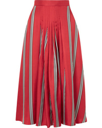 Red Vertical Striped Silk Midi Skirt