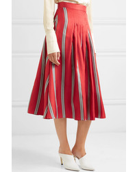 Roksanda Thaki Pleated Striped Silk Twill Midi Skirt