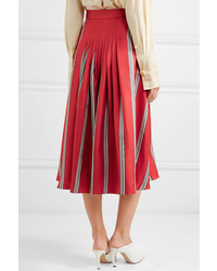 Roksanda Thaki Pleated Striped Silk Twill Midi Skirt