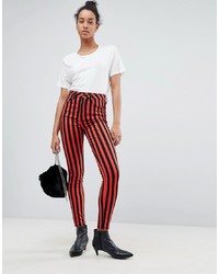 Red Vertical Striped Skinny Jeans