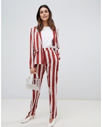 Red Vertical Striped Tapered Pants