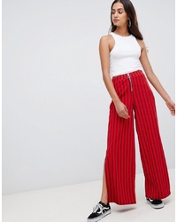Wednesday's Girl Flare Trousers With Zip Front In Pinstripe