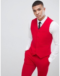 ASOS DESIGN Super Skinny Suit Waistcoat In Red