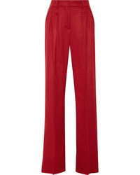 Max Mara Leather Trimmed Camel Hair Wide Leg Pants Claret