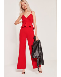 Missguided Petite Wide Leg Trousers Red