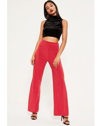 Missguided Red Wide Leg Slinky Trouser