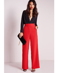 Missguided Tall Crepe Wide Leg Pants Red