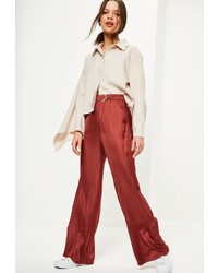 Missguided Petite Red Satin Belted Wide Leg Pants
