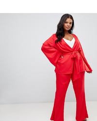 PrettyLittleThing Plus Tailored Wide Leg Trousers In Red