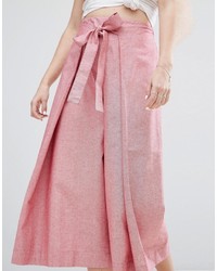 Asos Tie Front Wide Leg Shirting Pants With Splits
