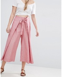 Asos Tie Front Wide Leg Shirting Pants With Splits