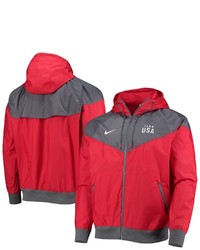 Nike Redgray Team Usa Windrunner Raglan Full Zip Hoodie Jacket At Nordstrom