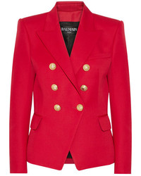 Balmain Double Breasted Wool Blazer Red
