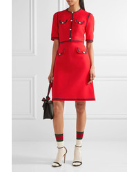 Gucci Grosgrain Trimmed Wool And Silk Blend Cady Mini Dress Red