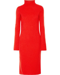 The Row Moa Ribbed Wool And Cashmere Blend Turtleneck Dress Red