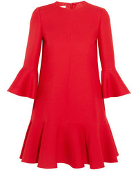 Valentino Ruffle Trimmed Wool And Silk Blend Mini Dress Red