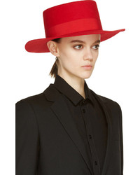 Saint Laurent Red Wide Brim Hat