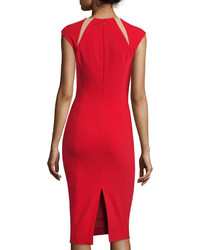 Michael Kors Michl Kors Cap Sleeve Contrast Inset Sheath Dress Crimson