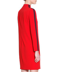 Piazza Sempione Mock Neck Striped Long Sleeve Cady Dress Red