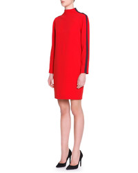 Piazza Sempione Mock Neck Striped Long Sleeve Cady Dress Red