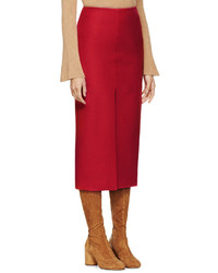 Carven Red Wool Front Slit Skirt